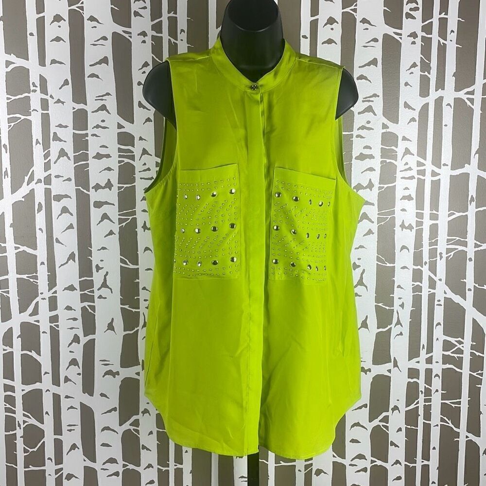 NEW Michael Kors Studded Pocket Sleeveless Button Front Top L